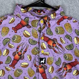 Lofty Llama Polo Shirt Men's Medium Cajun Crawfish Boil Golf Performance Purple